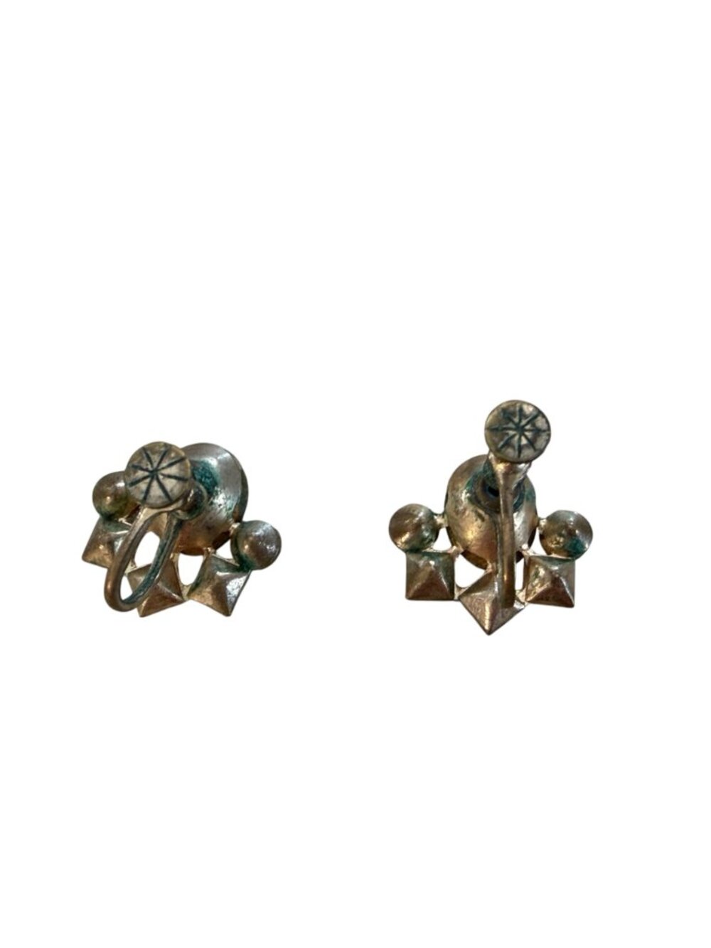Vintage Screw-Back Earrings Blue & Clear Rhinestones Gold-Tone Setting MCM - Picture 2 of 6